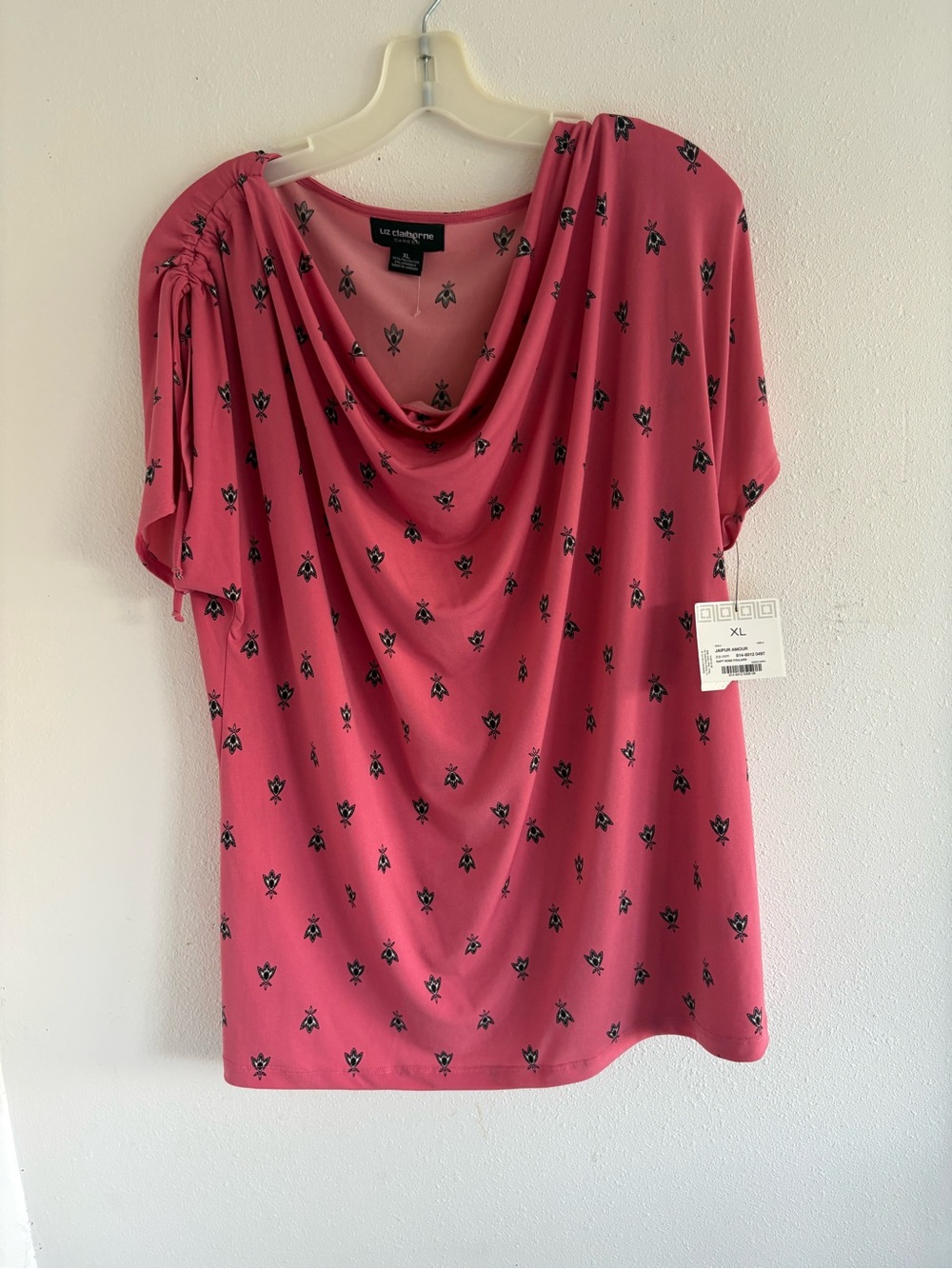 Liz Claiborne Pink Drape Neck Short Sleeve Top - XL
